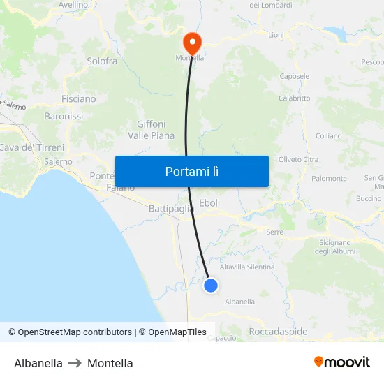 Albanella to Montella map