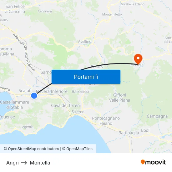 Angri to Montella map