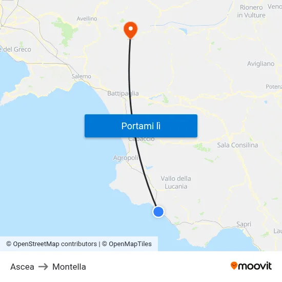 Ascea to Montella map