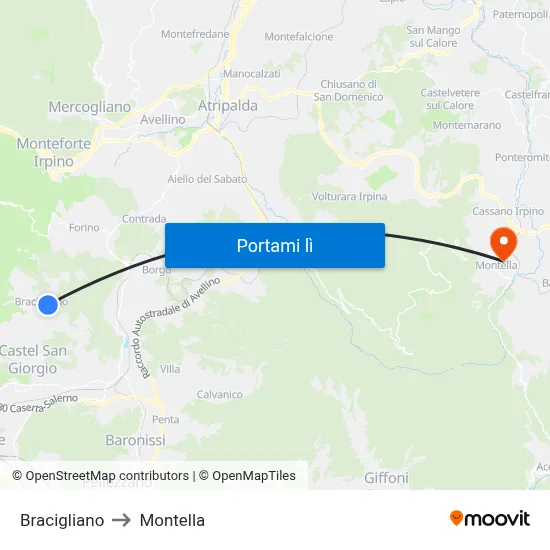 Bracigliano to Montella map