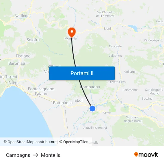 Campagna to Montella map