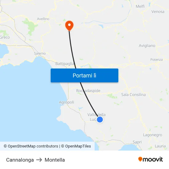 Cannalonga to Montella map