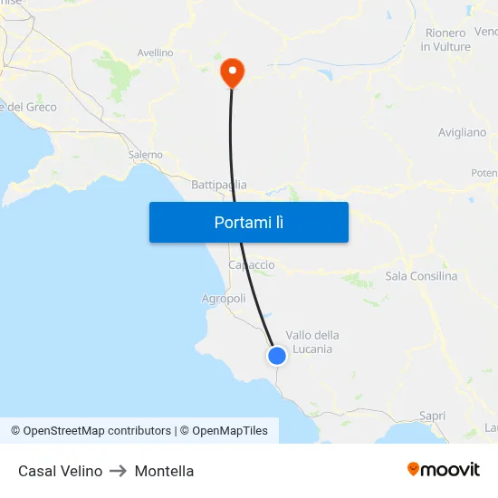 Casal Velino to Montella map