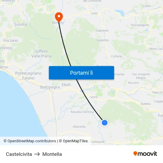 Castelcivita to Montella map