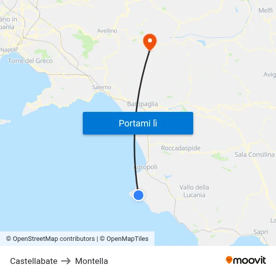 Castellabate to Montella map