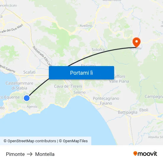 Pimonte to Montella map