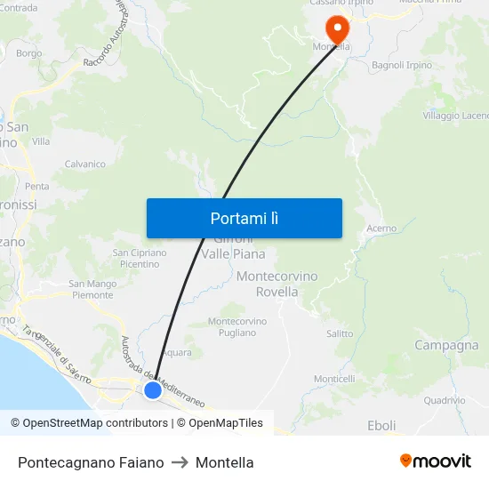 Pontecagnano Faiano to Montella map
