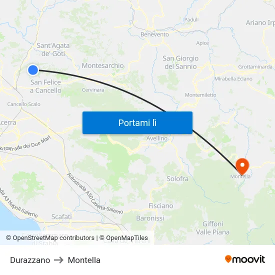 Durazzano to Montella map