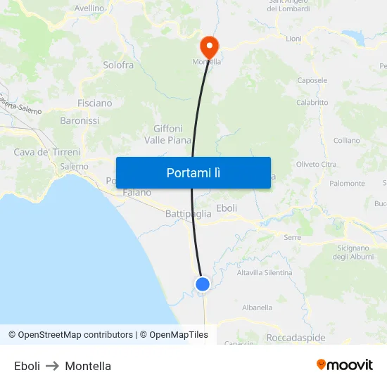 Eboli to Montella map