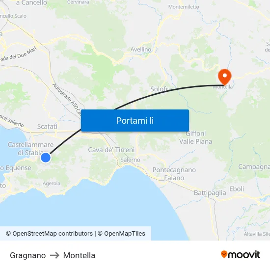 Gragnano to Montella map