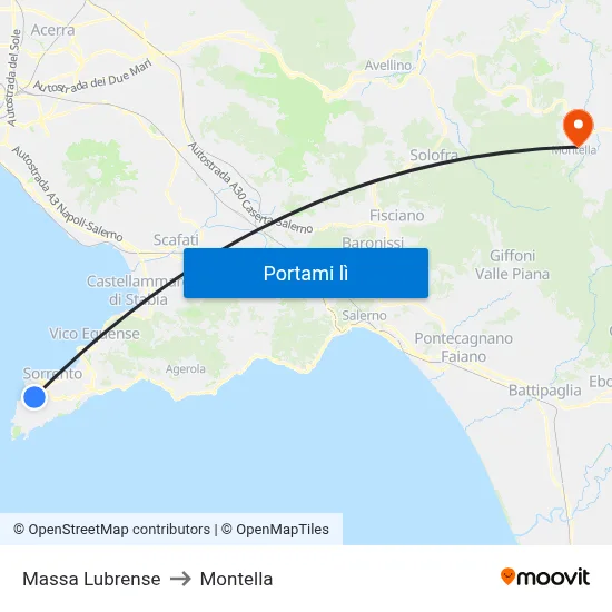 Massa Lubrense to Montella map
