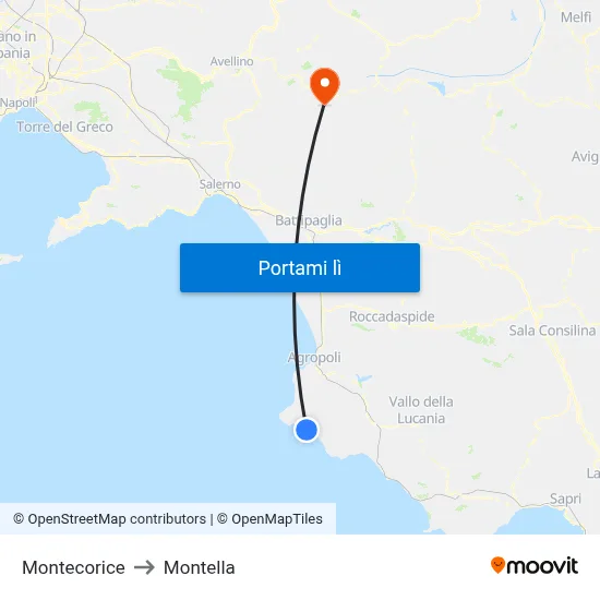 Montecorice to Montella map