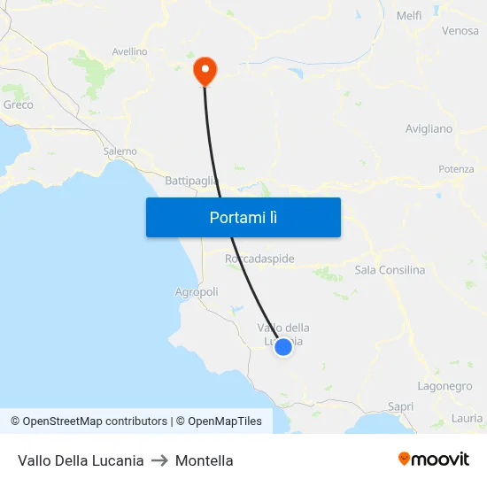 Vallo Della Lucania to Montella map