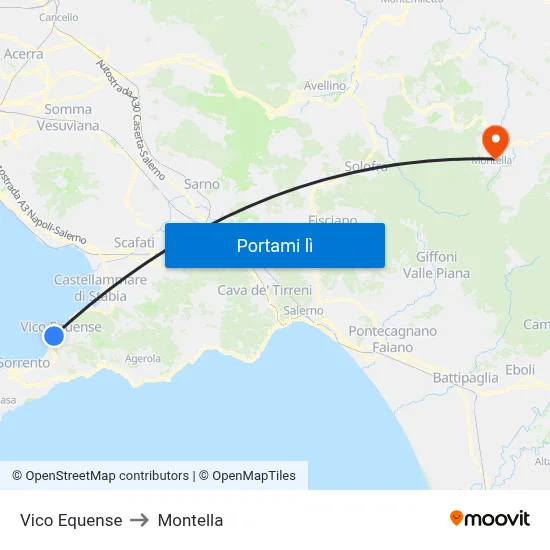 Vico Equense to Montella map