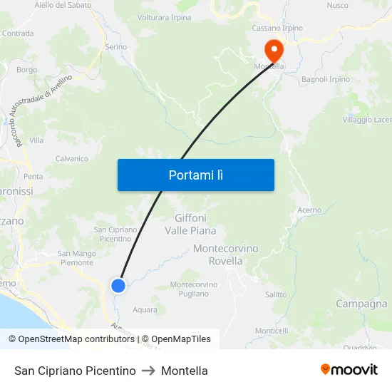 San Cipriano Picentino to Montella map