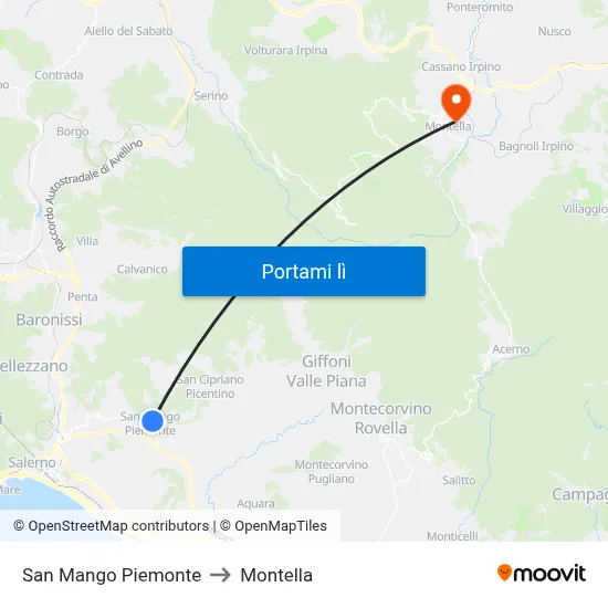 San Mango Piemonte to Montella map