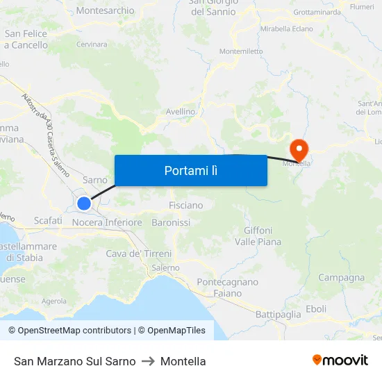San Marzano Sul Sarno to Montella map