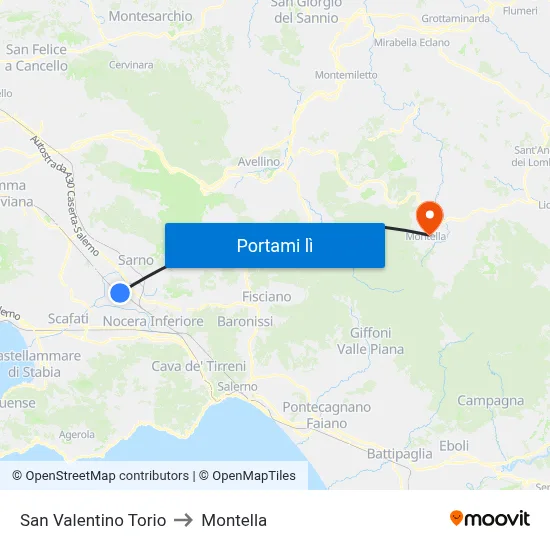 San Valentino Torio to Montella map