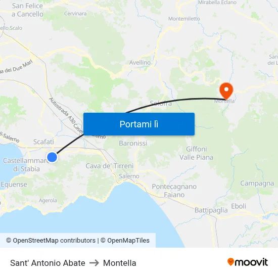 Sant' Antonio Abate to Montella map