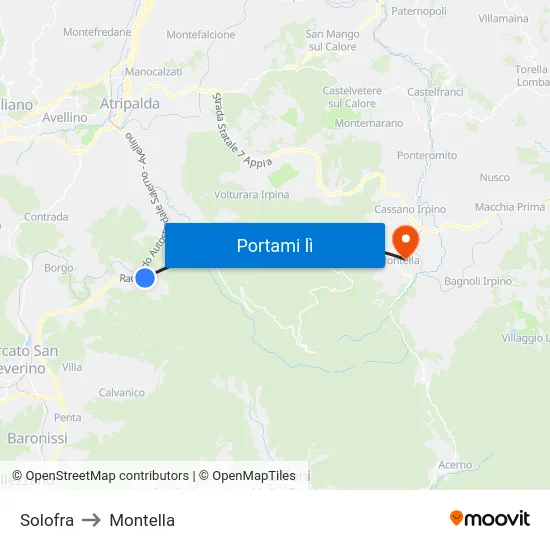Solofra to Montella map