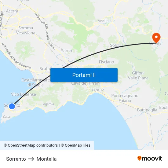 Sorrento to Montella map