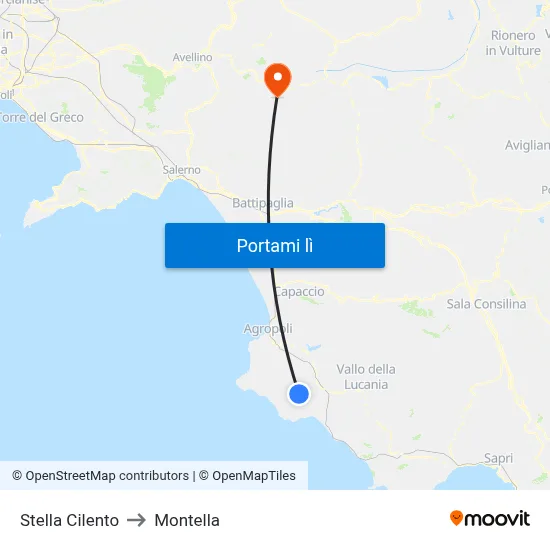 Stella Cilento to Montella map