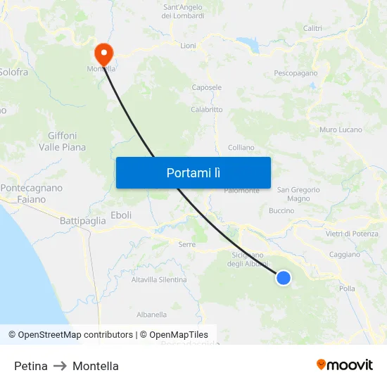 Petina to Montella map