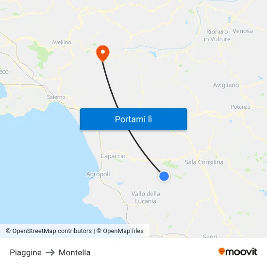 Piaggine to Montella map