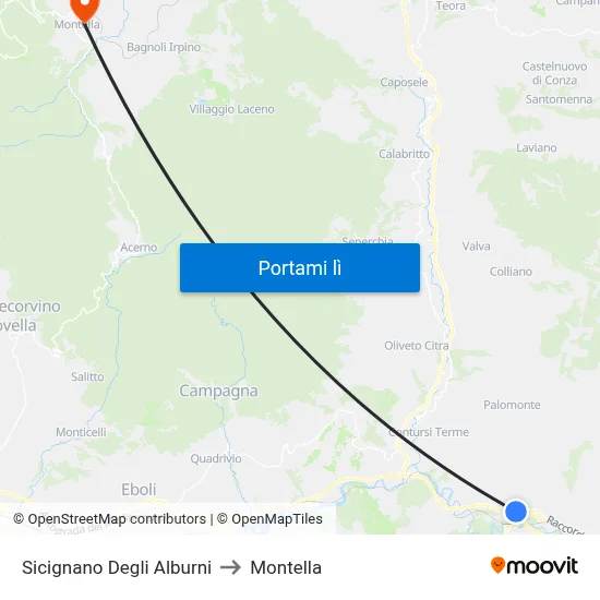 Sicignano Degli Alburni to Montella map