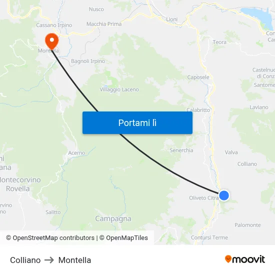 Colliano to Montella map