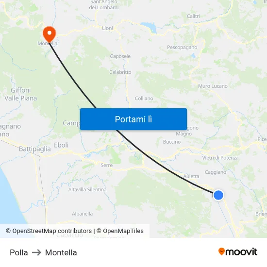 Polla to Montella map