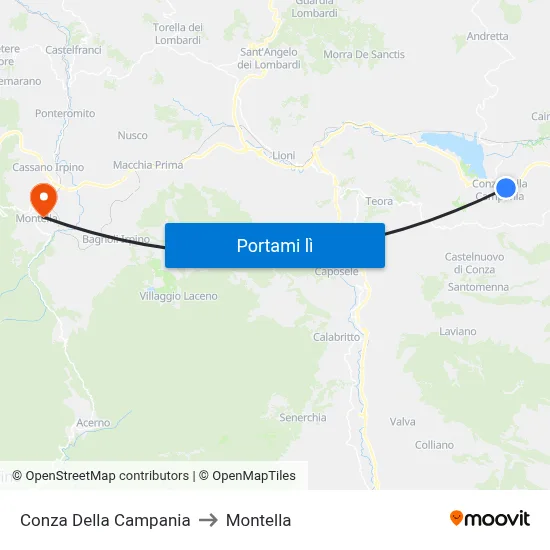 Conza Della Campania to Montella map