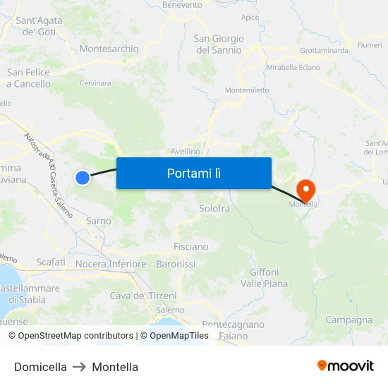 Domicella to Montella map