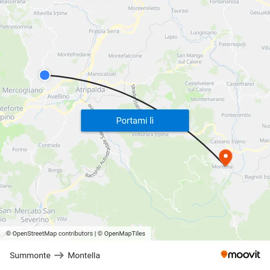 Summonte to Montella map