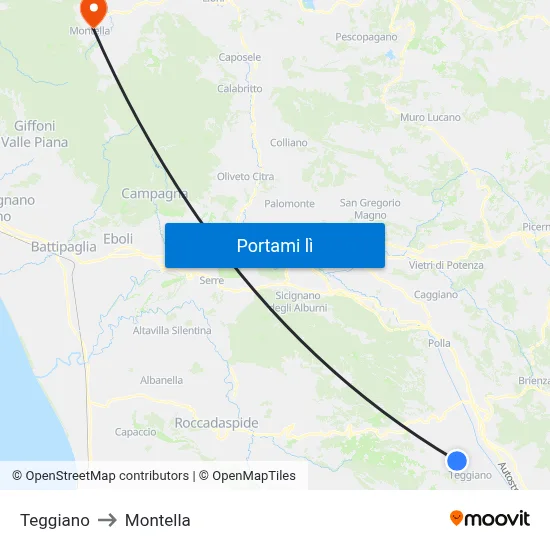 Teggiano to Montella map