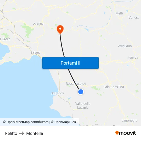 Felitto to Montella map