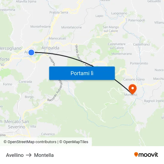 Avellino to Montella map