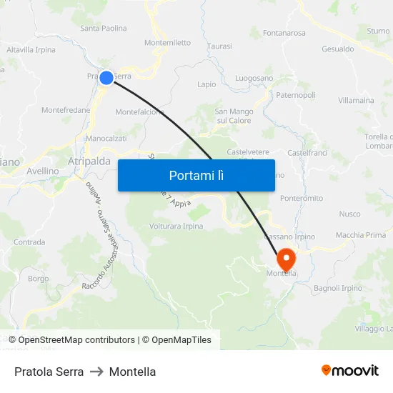 Pratola Serra to Montella map