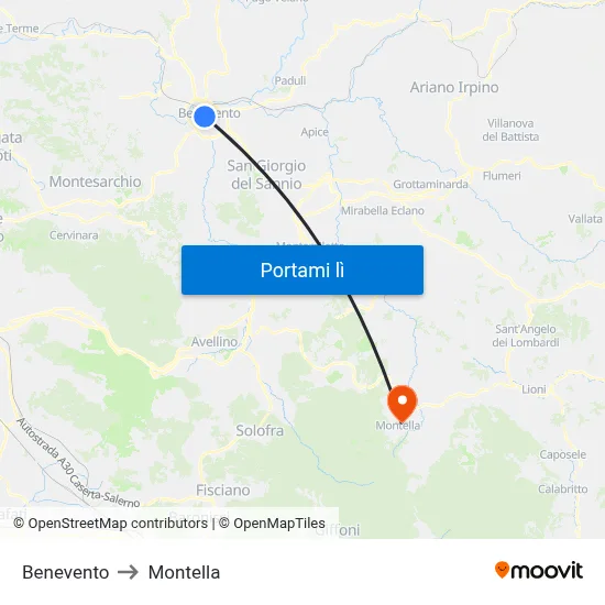 Benevento to Montella map