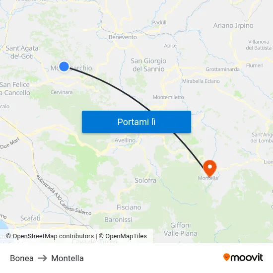 Bonea to Montella map