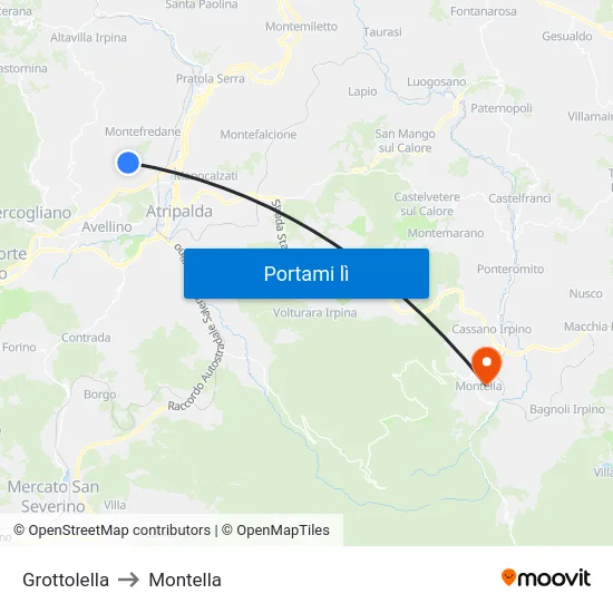 Grottolella to Montella map
