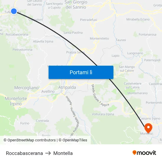 Roccabascerana to Montella map