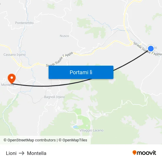 Lioni to Montella map
