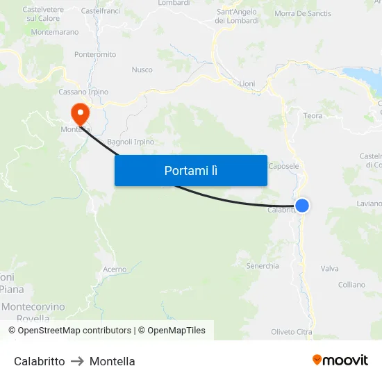 Calabritto to Montella map