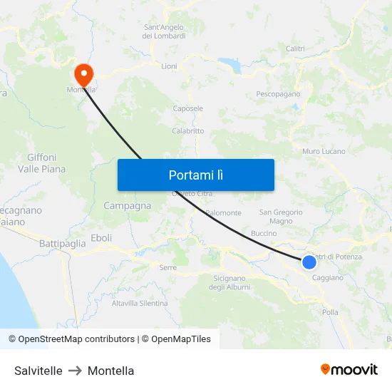 Salvitelle to Montella map