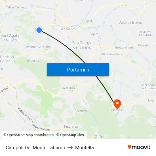 Campoli Del Monte Taburno to Montella map