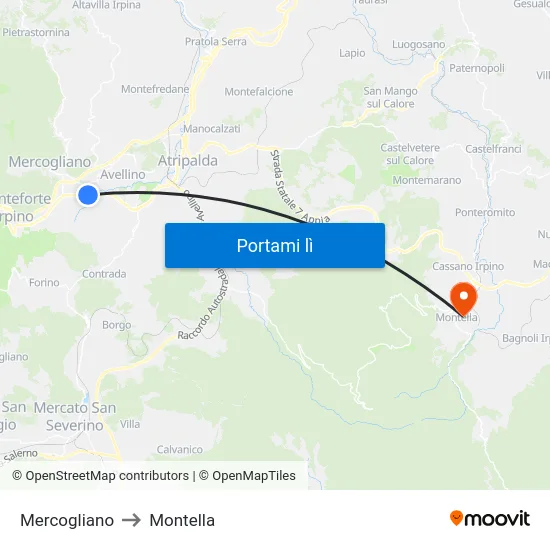Mercogliano to Montella map