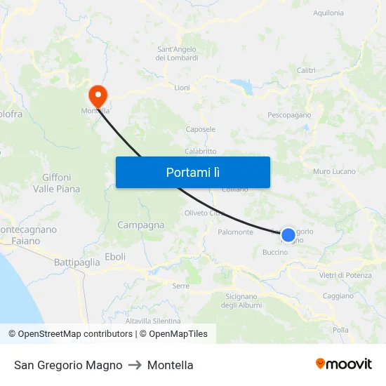 San Gregorio Magno to Montella map