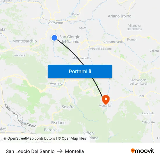 San Leucio Del Sannio to Montella map