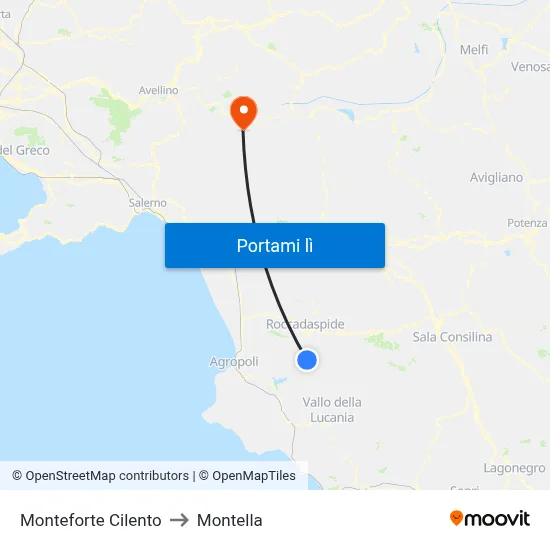 Monteforte Cilento to Montella map